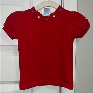 VINTAGE 90s Red Shirt with Embroidered Flower Collar - Baby Osh Kosh B’Gosh